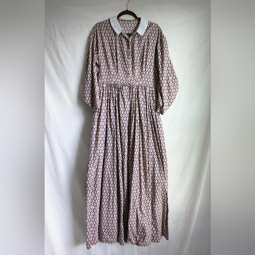 Vintage Handmade Cotton Floral Prairie Maxi Dress | M | Full Sweep